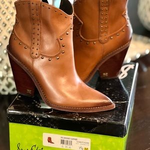 Sam Edelman Iris Whiskey leather Western wedge Ankle Bootie